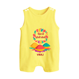 Happy Holi - Dil Se Holi Khelo With Our Customized Romper Suit For Babies With Name - PASTEL YELLOW - 0 - 5 Months Old (Chest 18")