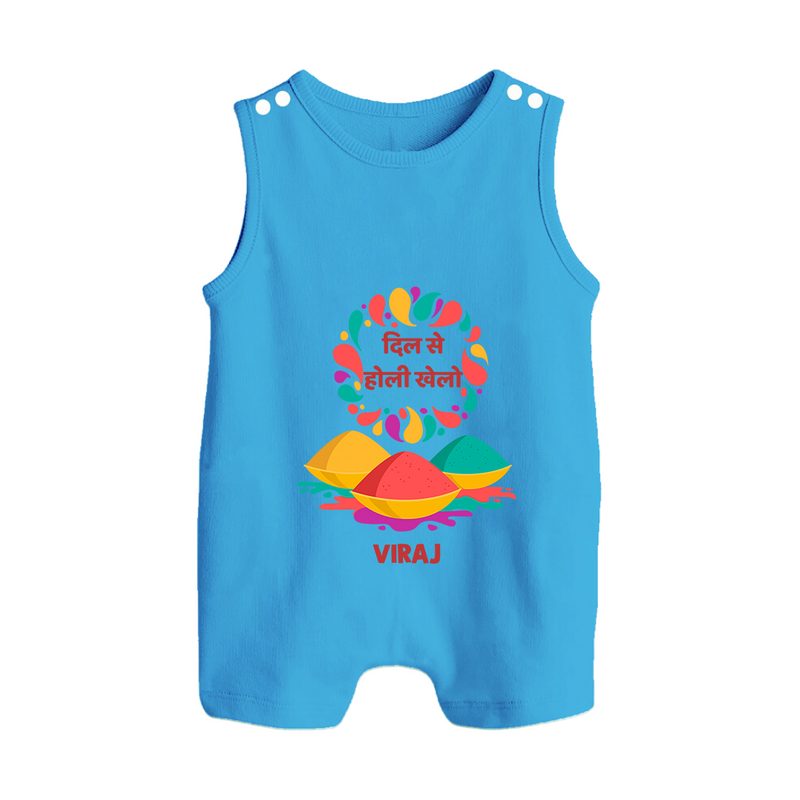 Happy Holi - Dil Se Holi Khelo With Our Customized Romper Suit For Babies With Name - ROYAL BLUE - 0 - 5 Months Old (Chest 18")