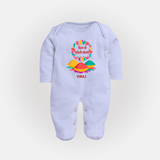 Happy Holi - Dil Se Holi Khelo With Our Customized Sleep Suit For Babies With Name - BABY BLUE - New Born (Chest 7.5")