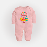 Happy Holi - Dil Se Holi Khelo With Our Customized Sleep Suit For Babies With Name - BABY PINK - New Born (Chest 7.5")