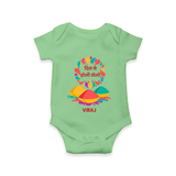 “Dil Se Holi Khelo” Personalized Kids Romper - GREEN - New Born (Chest 14")