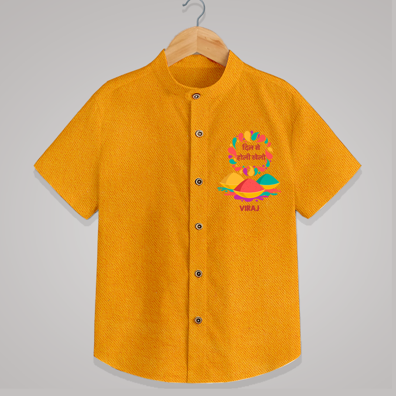 Happy Holi - Dil Se Holi Khelo With Our Customized Shirt For Kids With Name - CHROME YELLOW - 0 - 6 Months Old (Chest 23")