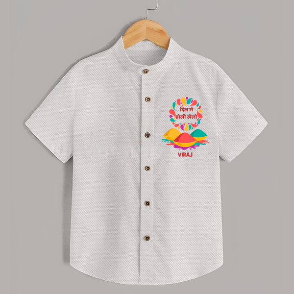 Happy Holi - Dil Se Holi Khelo With Our Customized Shirt For Kids With Name - WHITE - 0 - 6 Months Old (Chest 23")