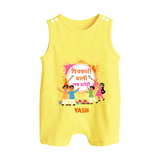 “Pichkari Wali Love Story” Personalized Kids Holi Romper Suit - PASTEL YELLOW - 0 - 5 Months Old (Chest 18")