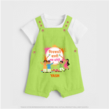 Happy Holi - Pichkari Wali Love Story With Our Customized Dungaree Set For Kids With Name - GREEN - 0 - 5 Months Old (Chest 18")