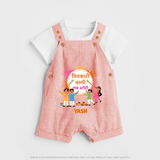 Happy Holi - Pichkari Wali Love Story With Our Customized Dungaree Set For Kids With Name - PEACH - 0 - 5 Months Old (Chest 18")