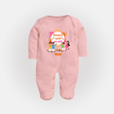 Happy Holi - Pichkari Wali Love Story With Our Customized Sleep Suit For Babies With Name - BABY PINK - New Born (Chest 7.5")