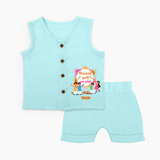 Happy Holi - Pichkari Wali Love Story With Our Customized Jabla Set For Babies With Name - BABY BLUE - 0 - 3 Months Old (Chest 9.8")