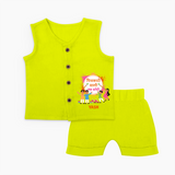 Happy Holi - Pichkari Wali Love Story With Our Customized Jabla Set For Babies With Name - LIME - 0 - 3 Months Old (Chest 9.8")