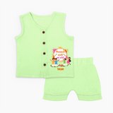 “Pichkari Wali Love Story” Personalized Kids Holi Jabla Set - PASTEL GREEN - 0 - 3 Months Old (Chest 9.8")