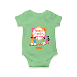 “Pichkari Wali Love Story” Personalized Kids Holi Romper - GREEN - New Born (Chest 14")