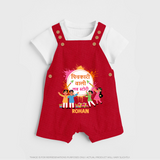 Happy Holi - Pichkari Wali Love Story With Our Customized Dungaree Set For Kids With Name - RED - 0 - 5 Months Old (Chest 18")