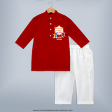 Happy Holi - Pichkari Wali Love Story With Our Customized Kurta Set For Kids With Name - RED - 3 - 6 Months Old (Chest 24", Kurta Length 14'', Waist 19", Pant Length 14")