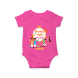 Happy Holi - Pichkari Wali Love Story With Our Customized Romper For Babies With Name - HOT PINK - 0 - 3 Months Old (Chest 16")