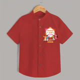 Happy Holi - Pichkari Wali Love Story With Our Customized Shirt For Kids With Name - RED - 0 - 6 Months Old (Chest 23")