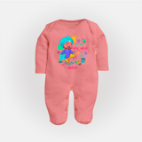 Happy Holi - Rangon Ki Baarish, Khushiyon Ki Fuhar With Our Customized Sleep Suit For Babies With Name - PEACH - New Born (Chest 7.5")