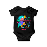 Happy Holi - Rangon Ki Baarish, Khushiyon Ki Fuhar With Our Customized Romper For Babies With Name - BLACK - 0 - 3 Months Old (Chest 16")