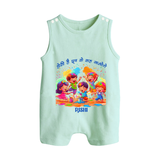 “Holi Hai Rangon Ke Sang” Personalized Kids Romper Suit - MINT GREEN - 0 - 5 Months Old (Chest 18")