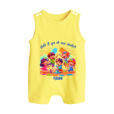 “Holi Hai Rangon Ke Sang” Personalized Kids Romper Suit - PASTEL YELLOW - 0 - 5 Months Old (Chest 18")