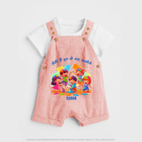 Happy Holi - Holi Hai, Chhup Ke Kaha Jaoge With Our Customized Dungaree Set For Kids With Name - PEACH - 0 - 5 Months Old (Chest 18")