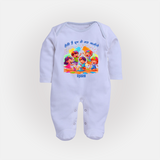 Happy Holi - Holi Hai, Chhup Ke Kaha Jaoge With Our Customized Sleep Suit For Babies With Name - BABY BLUE - New Born (Chest 7.5")