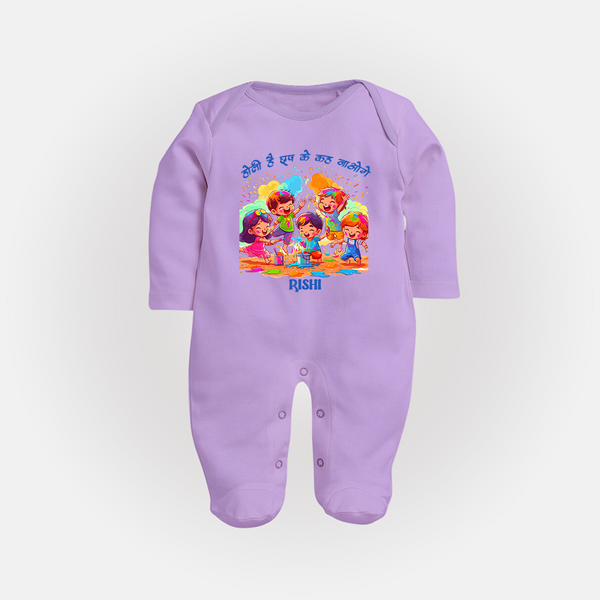 “Holi Hai Rangon Ke Sang” Personalized Kids Fullbody Suit - LILAC - New Born (Chest 7.5")
