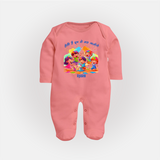 Happy Holi - Holi Hai, Chhup Ke Kaha Jaoge With Our Customized Sleep Suit For Babies With Name - PEACH - New Born (Chest 7.5")