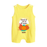 Happy Holi - Pichkari Ki Shakti, Rangon Ki Barsaat With Our Customized Romper Suit For Babies With Name - PASTEL YELLOW - 0 - 5 Months Old (Chest 18")