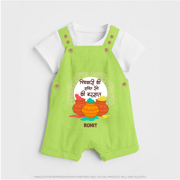 Pichkari Ki Shakti Holi Dunagree – Personalized Kids Festival Dunagree - GREEN - 0 - 5 Months Old (Chest 18")