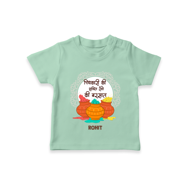 Pichkari Ki Shakti Holi T-Shirt – Personalized Kids Festival T-Shirt - MINT GREEN - 0-5 Months Old (Chest 17")