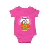 Happy Holi - Pichkari Ki Shakti, Rangon Ki Barsaat With Our Customized Romper For Babies With Name - HOT PINK - 0 - 3 Months Old (Chest 16")