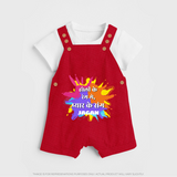 Holi Ke Rang Mein Pyar Ke Rang – Custom Name Kids Holi Dunagree - RED - 0 - 5 Months Old (Chest 18")