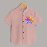 Happy Holi - Holi Ke Rang Mein, Pyaar Ke Sang With Our Customized Shirt For Kids With Name - PEACH - 0 - 6 Months Old (Chest 23")