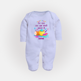 Happy Holi - Rang Lag Gaye, Ab Masti Karna Hai With Our Customized Sleep Suit For Babies With Name - BABY BLUE - New Born (Chest 7.5")