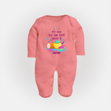 Happy Holi - Rang Lag Gaye, Ab Masti Karna Hai With Our Customized Sleep Suit For Babies With Name - PEACH - New Born (Chest 7.5")