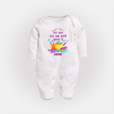 Happy Holi - Rang Lag Gaye, Ab Masti Karna Hai With Our Customized Sleep Suit For Babies With Name - WHITE - New Born (Chest 7.5")