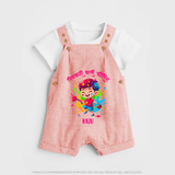 Happy Holi - Pichkari Wali Feeling With Our Customized Dungaree Set For Kids With Name - PEACH - 0 - 5 Months Old (Chest 18")