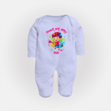 Happy Holi - Pichkari Wali Feeling With Our Customized Sleep Suit For Babies With Name - BABY BLUE - New Born (Chest 7.5")