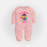 Happy Holi - Pichkari Wali Feeling With Our Customized Sleep Suit For Babies With Name - BABY PINK - New Born (Chest 7.5")