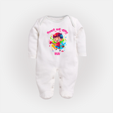 Happy Holi - Pichkari Wali Feeling With Our Customized Sleep Suit For Babies With Name - WHITE - New Born (Chest 7.5")