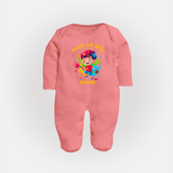 Happy Holi - Pichkari Wali Feeling With Our Customized Sleep Suit For Babies With Name - PEACH - New Born (Chest 7.5")