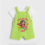 Holi Celebration - Pichkari Wali Feeling With Our Customized Dungaree Set For Kids With Name - GREEN - 0 - 5 Months Old (Chest 18")