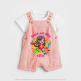 Holi Celebration - Pichkari Wali Feeling With Our Customized Dungaree Set For Kids With Name - PEACH - 0 - 5 Months Old (Chest 18")