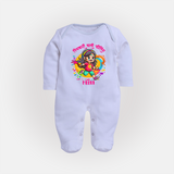 Holi Celebration - Pichkari Wali Feeling With Our Customized Sleep Suit For Babies With Name - BABY BLUE - New Born (Chest 7.5")