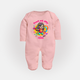 Holi Celebration - Pichkari Wali Feeling With Our Customized Sleep Suit For Babies With Name - BABY PINK - New Born (Chest 7.5")