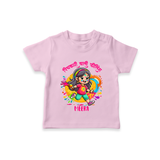 Personalized Holi Girl T-Shirt – “Rangon Wali Masti” Custom Name Kids T-Shirt - BABY PINK - 0-5 Months Old (Chest 17")