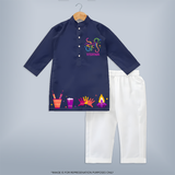 Happy Holi - Splash into Colors with Our Customized Kurta Set with kids Name - NAVY BLUE - 3 - 6 Months Old (Chest 24", Kurta Length 14'', Waist 19", Pant Length 14")