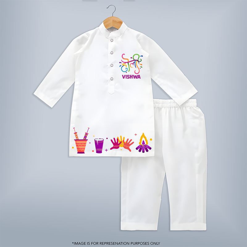 Happy Holi - Splash into Colors with Our Customized Kurta Set with kids Name - WHITE - 3 - 6 Months Old (Chest 24", Kurta Length 14'', Waist 19", Pant Length 14")