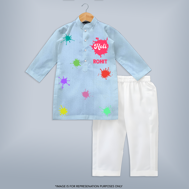 Holi Hai! Let the Colors Speak with Our Customized Kurta Set with kids Name - SKY BLUE - 3 - 6 Months Old (Chest 24", Kurta Length 14'', Waist 19", Pant Length 14")