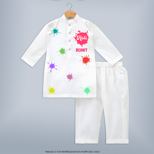 Holi Hai! Let the Colors Speak with Our Customized Kurta Set with kids Name - WHITE - 3 - 6 Months Old (Chest 24", Kurta Length 14'', Waist 19", Pant Length 14")